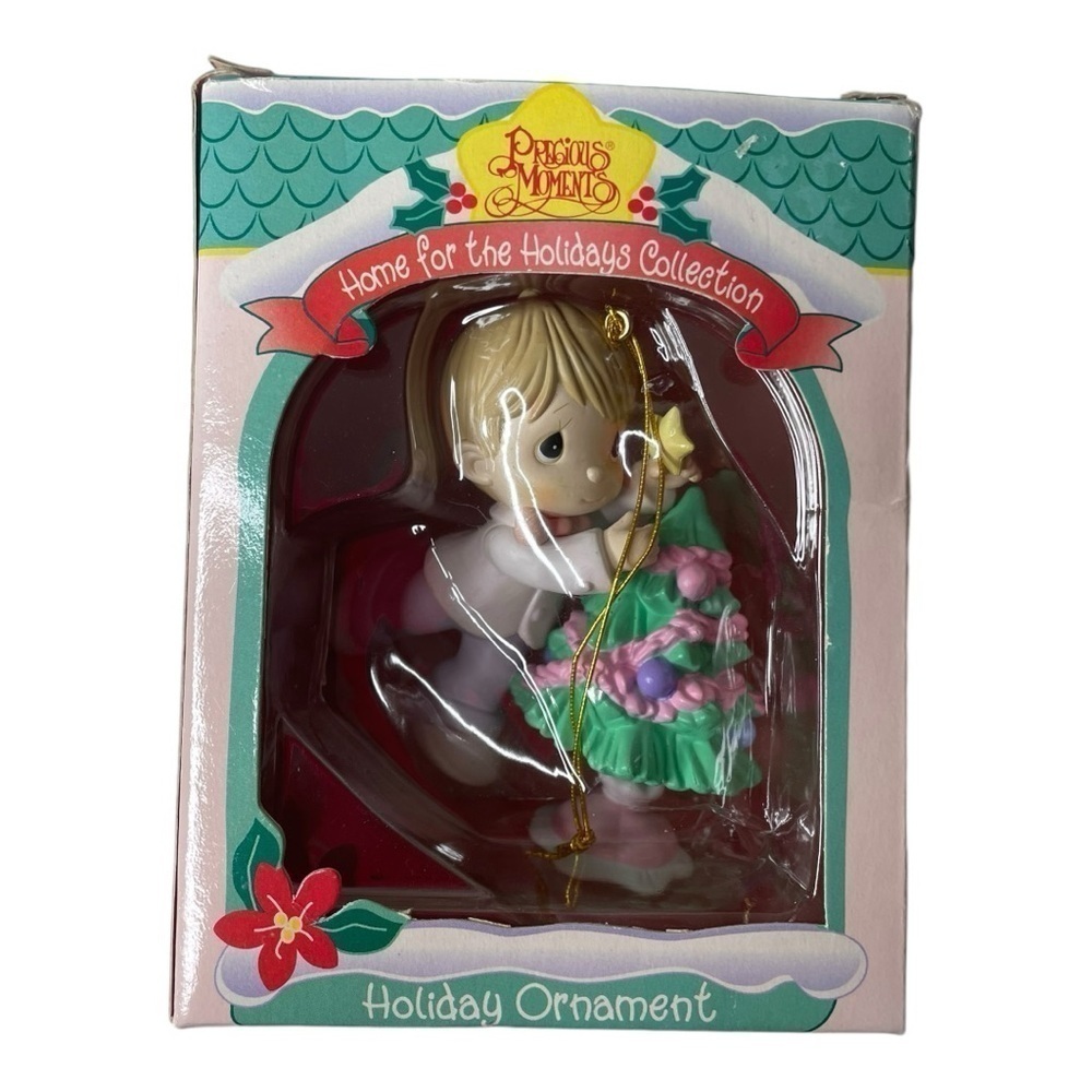 Vintage Enesco 1996 Precious Moments Boy With Christmas Tree Holiday Ornament